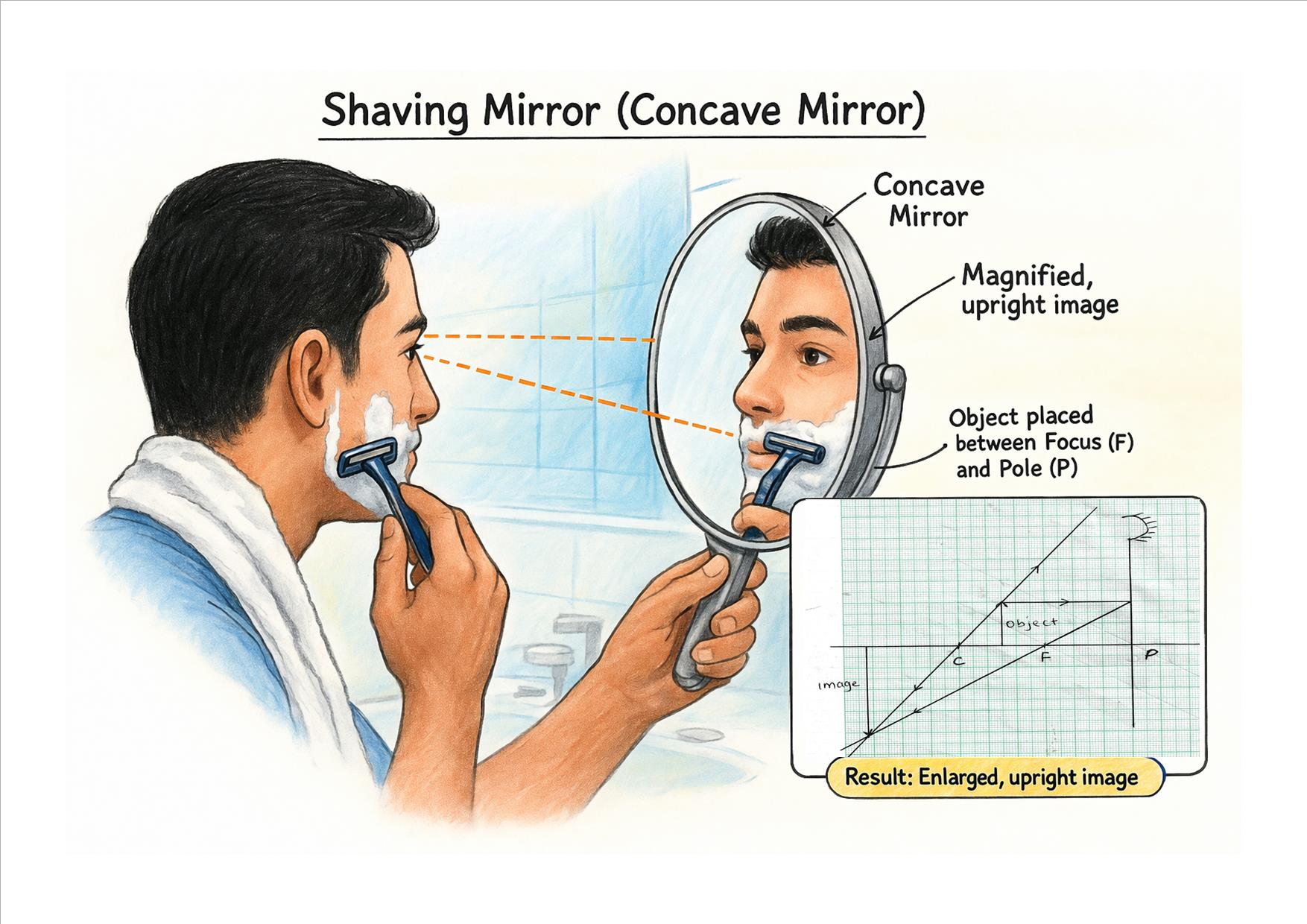 Concave mirror as a shaving mirror