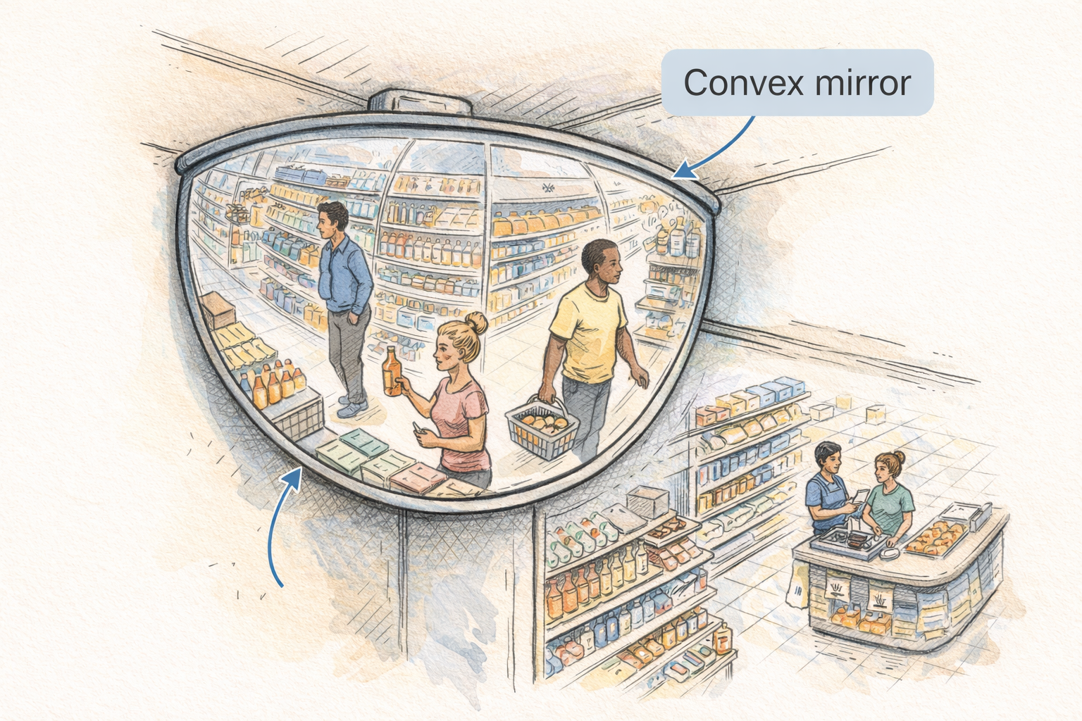 Convex mirrors in supermarket