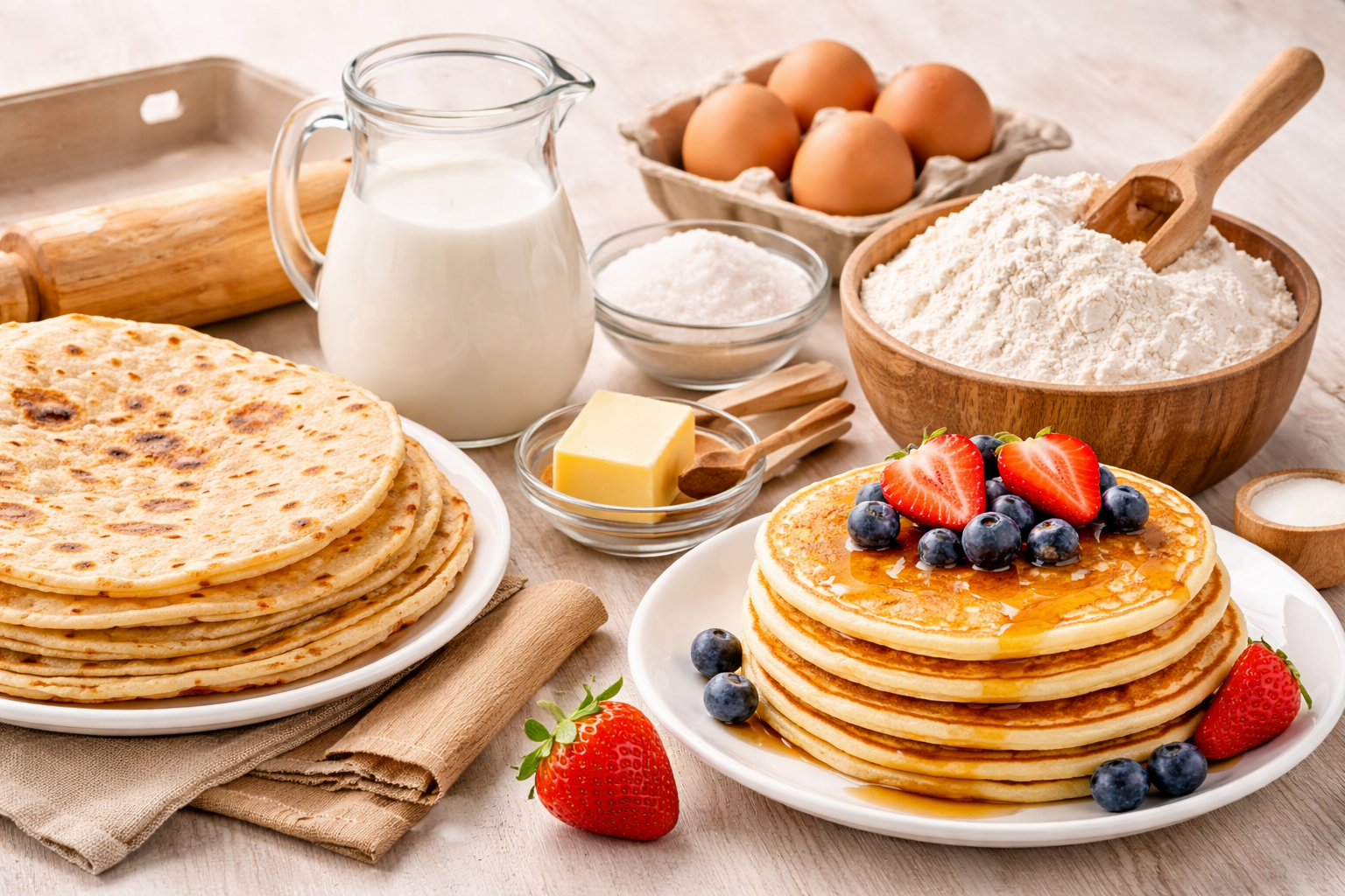 Foods made from flour mixtures such as chapati, pancakes, and mandazi