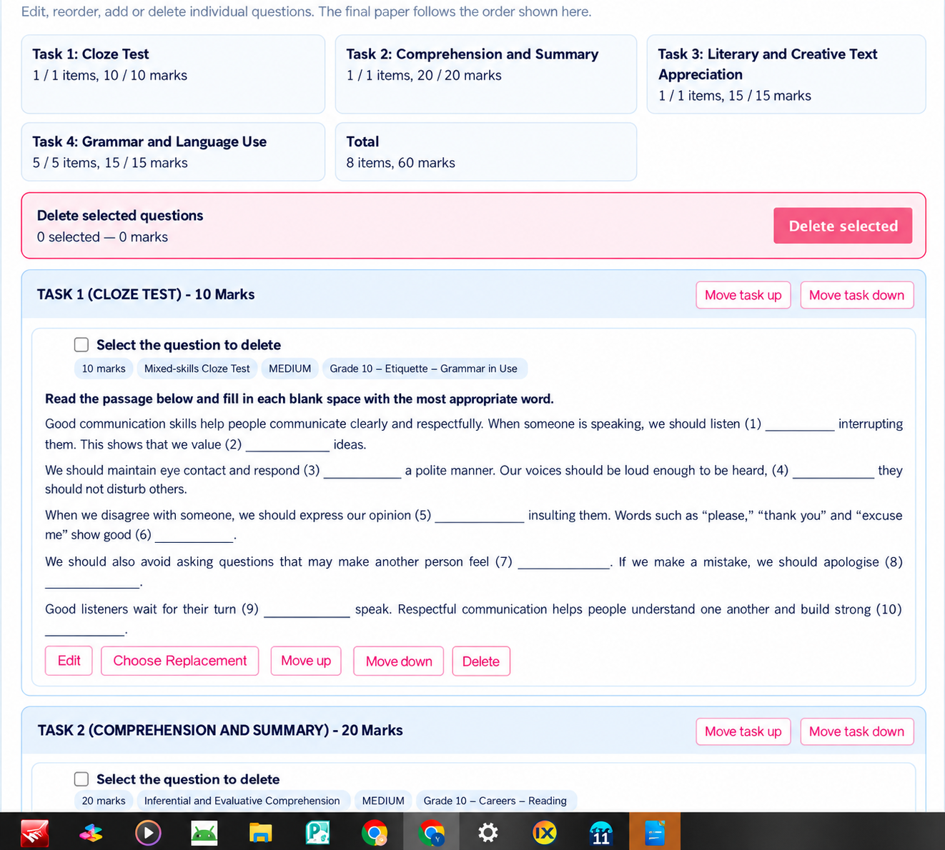 English examination draft editor