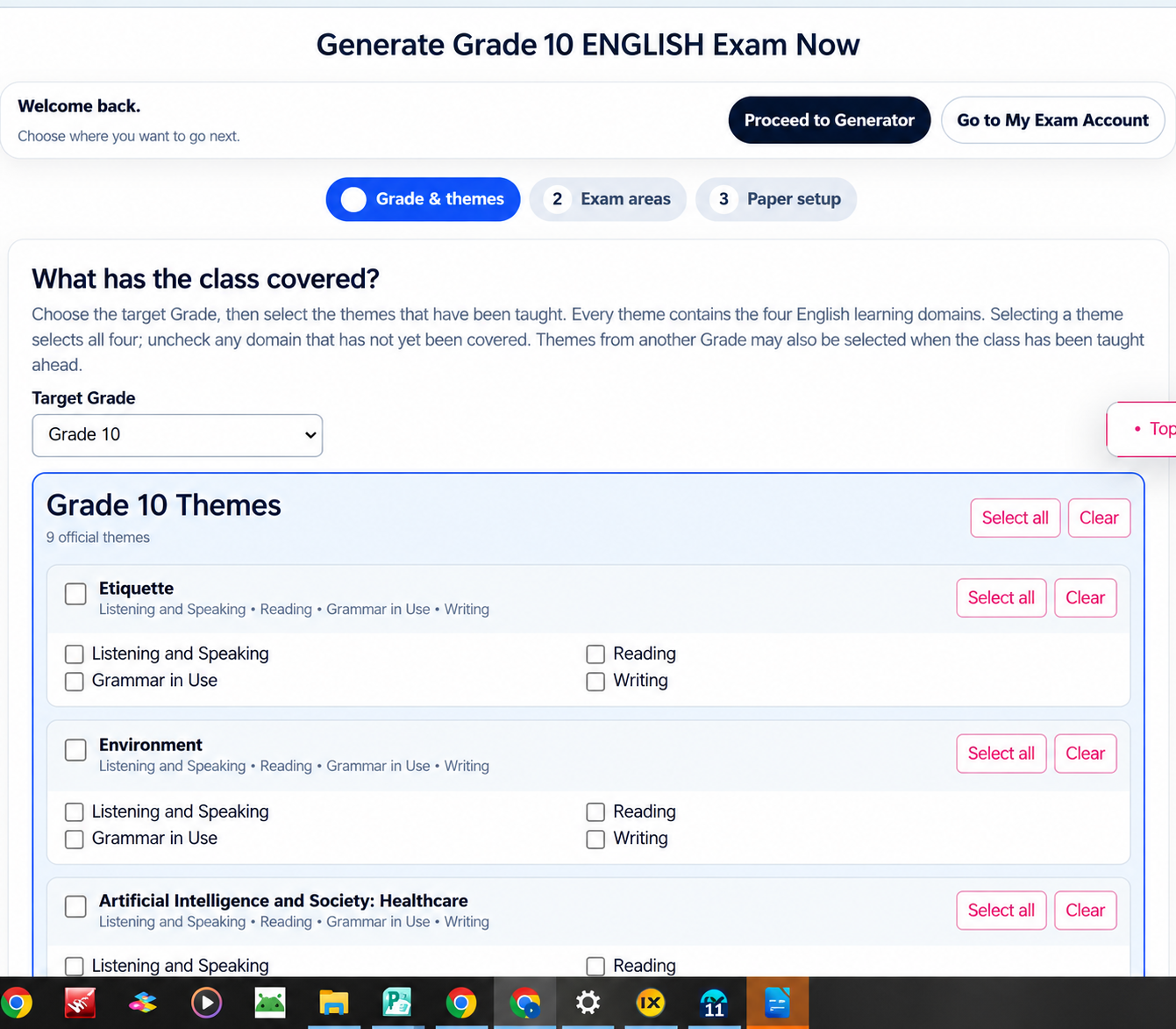 Grade 10 English themes and learning domains