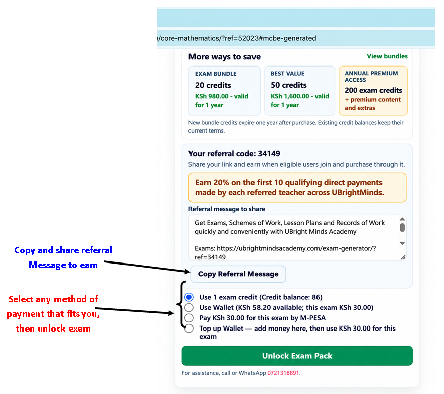 UBright Minds Academy examination payment options